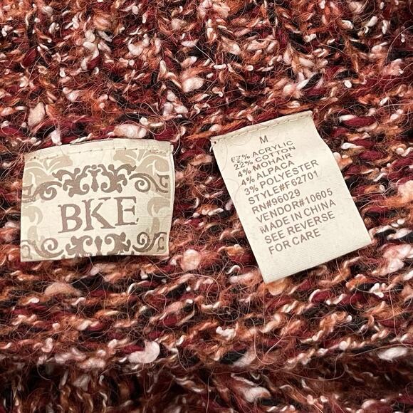 BKE Mohair Alpaca Sweater Size Medium Open Knit Marled Orange V-neck Y2K Boho - Picture 5 of 9
